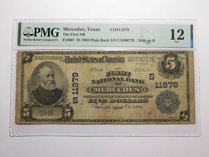 $5 1902 Mercedes Texas TX National Currency Bank Note Bill Ch. #11879 F12 PMG