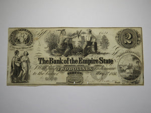 $2 1851 Burton New York Obsolete Currency Bank Note Bill Empire State Bank UNC++