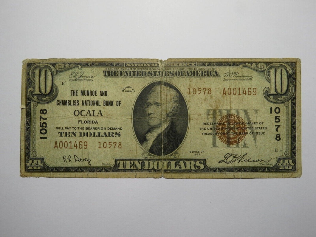 $10 1929 Ocala Florida FL National Currency Bank Note Bill Charter #10578 RARE!