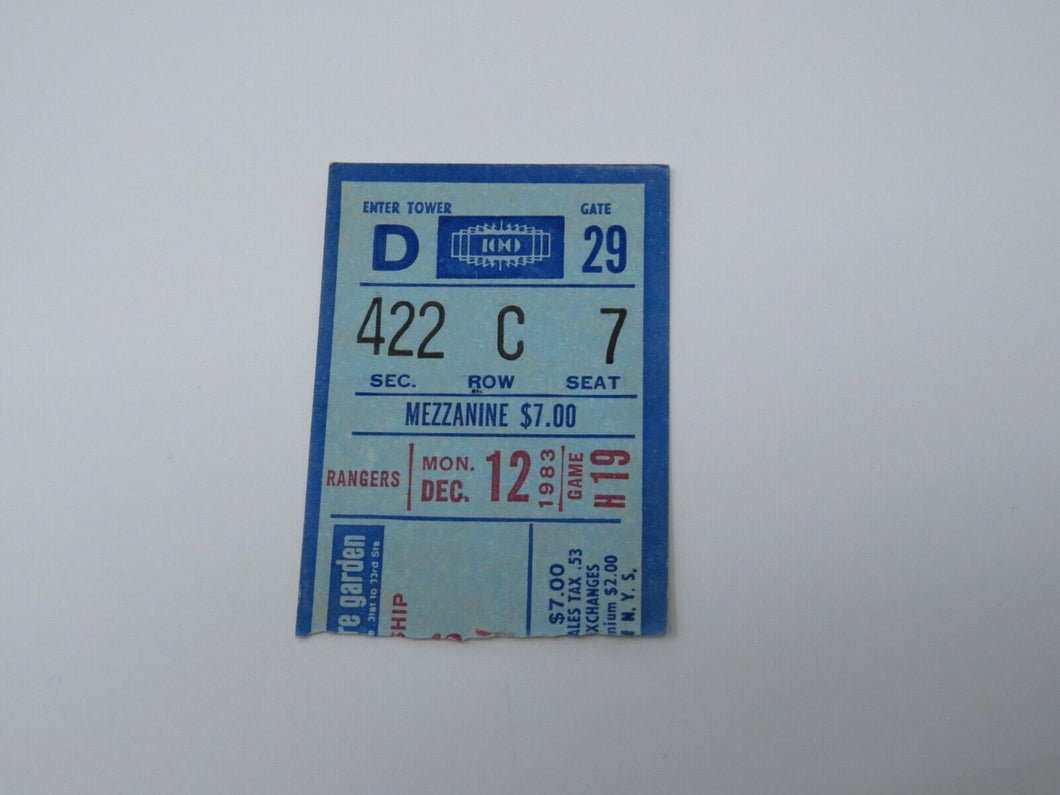 December 12, 1983 New York Rangers Vs. New Jersey Devils NHL Hockey Ticket Stub