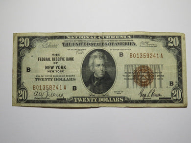 $20 1929 New York City NYC National Currency Federal Reserve Bank Note Very Fine