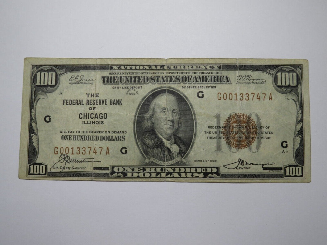 $100 1929 Chicago Illinois IL National Currency Note Federal Reserve Bank FINE