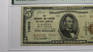 $5 1929 Gaffney South Carolina SC National Currency Bank Note Bill 6857 VF25 PMG