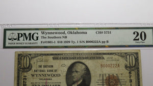 $10 1929 Wynnewood Oklahoma OK National Currency Bank Note Bill Ch. #5731 VF20