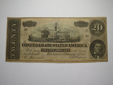 $20 1864 Richmond Virginia VA Confederate Currency Bank Note Bill RARE T67 FINE