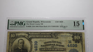 $10 1902 Grand Rapids Wisconsin WI National Currency Bank Note Bill 4639 PMG F15