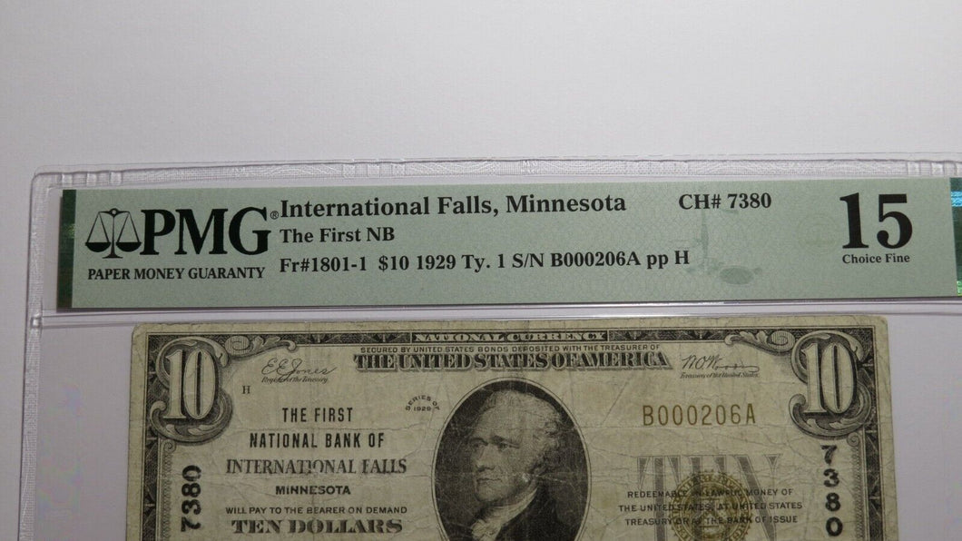 $10 1929 International Falls Minnesota National Currency Bank Note Bill Ch #7380