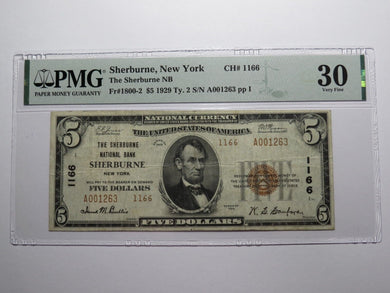 $5 1929 Sherburne New York NY National Currency Bank Note Bill Ch. #1166 VF30