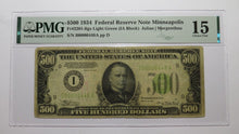 Load image into Gallery viewer, $500 1934 Federal Reserve Light Green Bank Note Bill Very Low Serial Number PMG