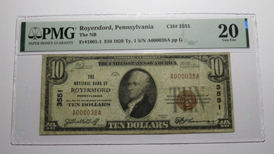 $10 1929 Royersford Pennsylvania PA National Currency Bank Note Bill #3551 VF20