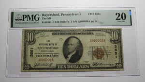 $10 1929 Royersford Pennsylvania PA National Currency Bank Note Bill #3551 VF20