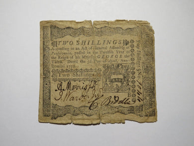 1772 Two Shillings Pennsylvania PA Colonial Currency Bank Note Bill RARE 2s RARE