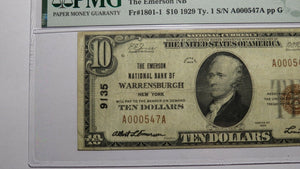 $10 1929 Warrensburgh New York NY National Currency Bank Note Bill Ch #9135 VF25