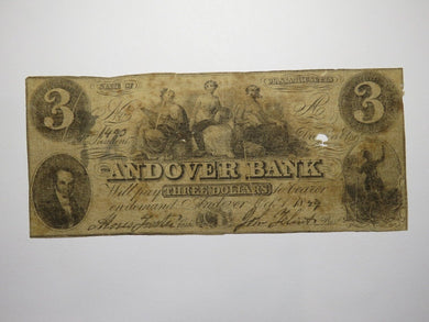 $3 1859 Andover Massachusetts MA Obsolete Currency Bank Note Bill ERROR!