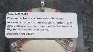 2019 Asdrubal Cabrera Washington Nationals Game Used RBI MLB Baseball! Eflin MLB