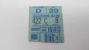 December 15, 1971 New York Rangers Vs Philadelphia Flyers NHL Hockey Ticket Stub