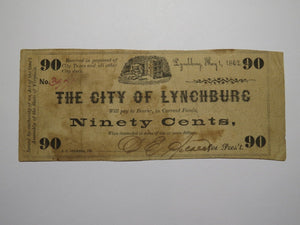 $.90 1862 Lynchburg Virginia VA Obsolete Currency Bank Note Bill City of Lynch