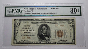 $5 1929 New Prague Minnesota MN National Currency Bank Note Bill! #7092 VF30 EPQ