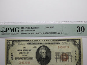 $20 1929 Oberlin Kansas KS National Currency Bank Note Bill Ch. #4642 VF30 PMG