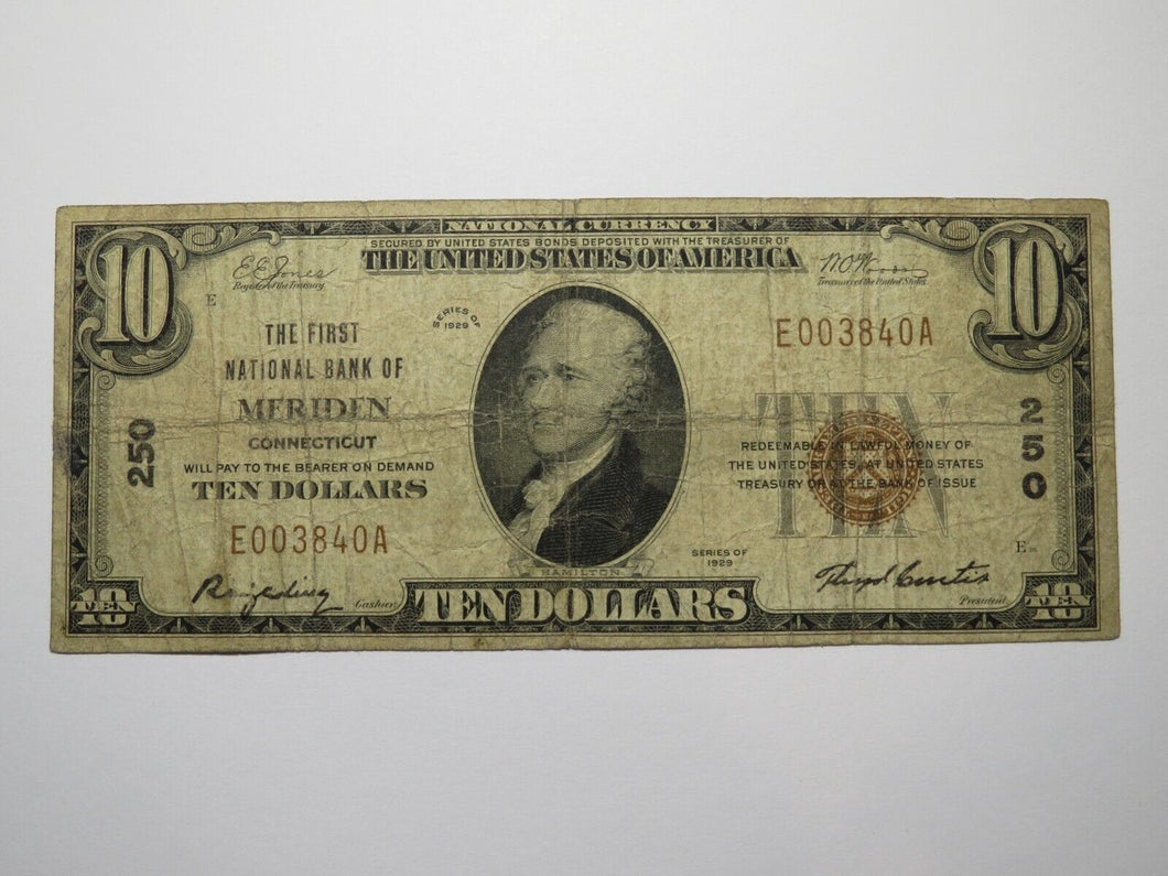 $10 1929 West Meriden Connecticut CT National Currency Bank Note Bill Ch. #250