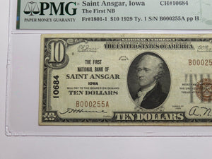 $10 1929 Saint Ansgar Iowa National Currency Bank Note Bill #10684 VF30 PMG St.