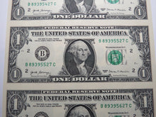 Load image into Gallery viewer, $1 2017 Uncut New York BEP Uncirculated Currency Sheet 3 Federal Reserve Notes