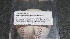 2019 Rosell Herrera Miami Marlins Game Used Double MLB Baseball! 2B Hit Nats