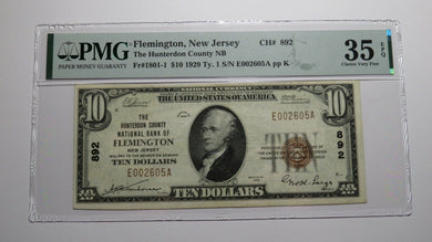 $10 1929 Flemington New Jersey NJ National Currency Bank Note Bill Ch #892 VF35