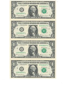 $1 2017 Uncut New York BEP Uncirculated Currency Sheet 4 Federal Reserve Notes!