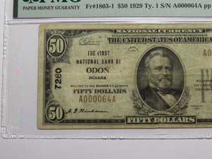 $50 1929 Odon Indiana IN National Currency Bank Note Bill Ch. #7260 VF25 PMG