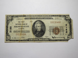 $20 1929 Birmingham Alabama AL National Currency Bank Note Bill Charter #3185