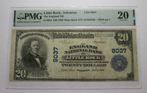 $20 1902 Little Rock Arkansas AR National Currency Bank Note Bill Ch. #9037 VF20