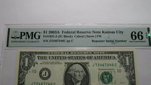 $1 2003A Repeater Serial Number Federal Reserve Currency Bank Note Bill UNC66EPQ