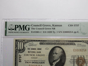 $10 1929 Council Grove Kansas KS National Currency Bank Note Bill Ch. #5757 VF30