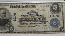 Load image into Gallery viewer, $5 1902 Hammond Indiana IN National Currency Bank Note Bill Ch. #3478 F15 PMG