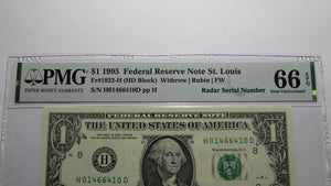 $1 1995 Radar Serial Number Federal Reserve Currency Bank Note Bill PMG UNC66EPQ