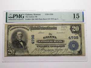 $20 1902 Galena Kansas KS National Currency Bank Note Bill Charter #4798 PMG F15