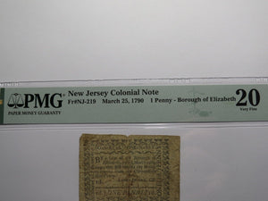 1790 One Penny Newark New Jersey Colonial Currency Note Bill Elizabeth Borough