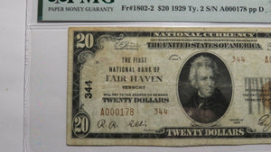 $20 1929 Fair Haven Vermont VT National Currency Bank Note Bill Ch. #344 F15 PMG