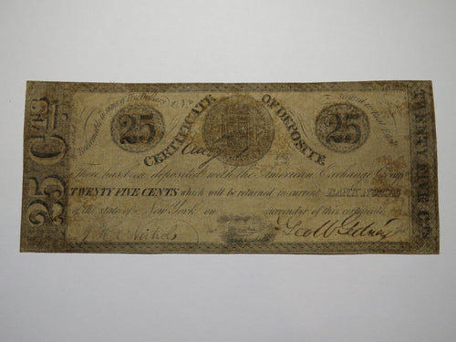 $.25 1837 New York City Obsolete Currency Bank Note Bill American Exchange Co.