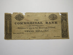 $3 1815 Philadelphia Pennsylvania Obsolete Currency Bank Note Bill Commercial