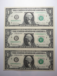 $1 2017 Uncut New York BEP Uncirculated Currency Sheet 3 Federal Reserve Notes