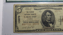 Load image into Gallery viewer, $5 1929 Lakeland Florida FL National Currency Bank Note Bill Ch. #13370 VF20 PMG