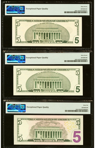 3 $5 1999-2006-2009 Matching Fancy Serial Numbers Federal Reserve Bank Note Bill