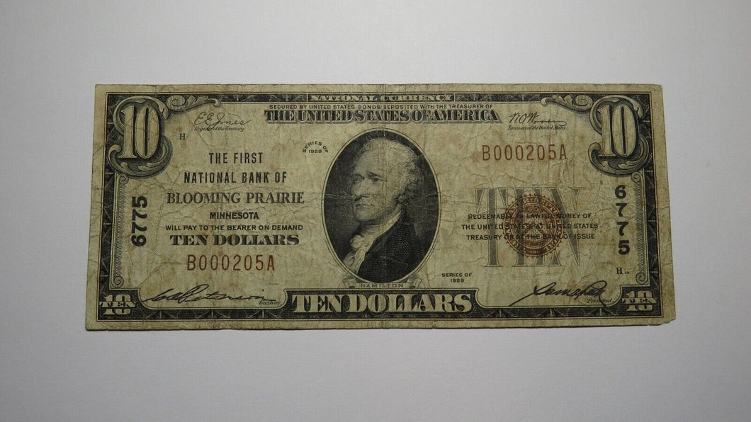 $10 1929 Blooming Prairie Minnesota MN National Currency Bank Note Bill Ch #6775