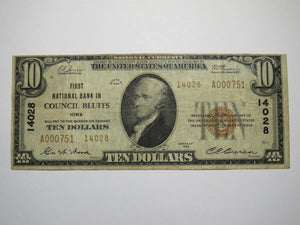 $10 1929 Council Bluffs Iowa National Currency Bank Note Bill Ch. #14028 RARE!!