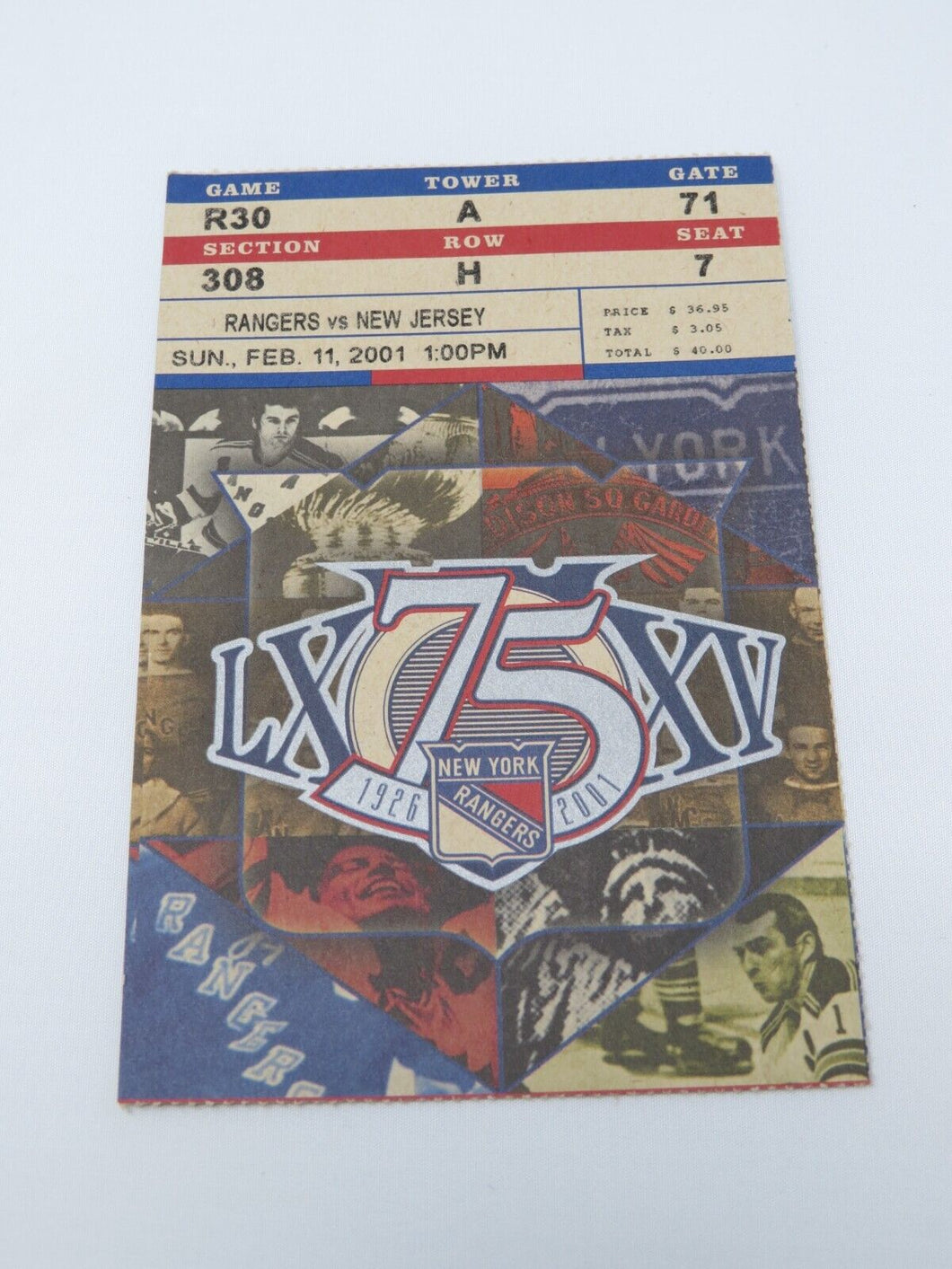 February 11, 2001 New York Rangers Vs. New Jersey Devils NHL Hockey Ticket Stub