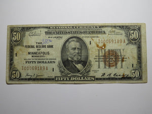 $50 1929 Minneapolis Minnesota National Currency Federal Reserve Bank Note Bill