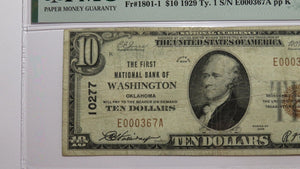 $10 1929 Washington Oklahoma OK National Currency Bank Note Bill #10277 VF20 PMG