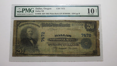 $20 1902 Dallas Oregon OR National Currency Bank Note Bill Ch. #7472 VG10 PMG